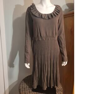 Max & Cleo Dark Olive Knit Ruffle Maxi Dress XL Coquette Modest Prairiecore